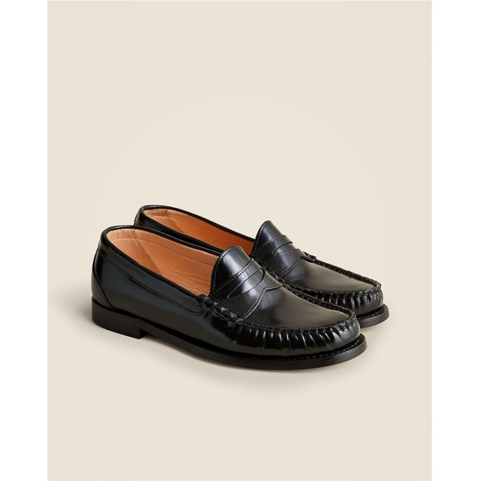J. Crew Winona Loafers Black Spazzolatto Leather 9